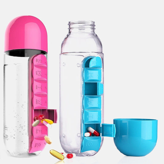 Water Bottle With Medicine Pills Box Organizer Drinking Container