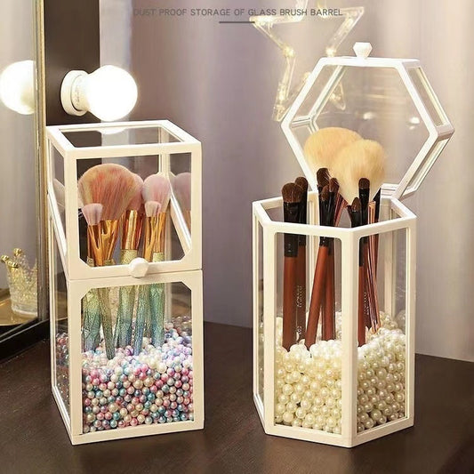 Dustproof Makeup Brushes Glass Storage Container